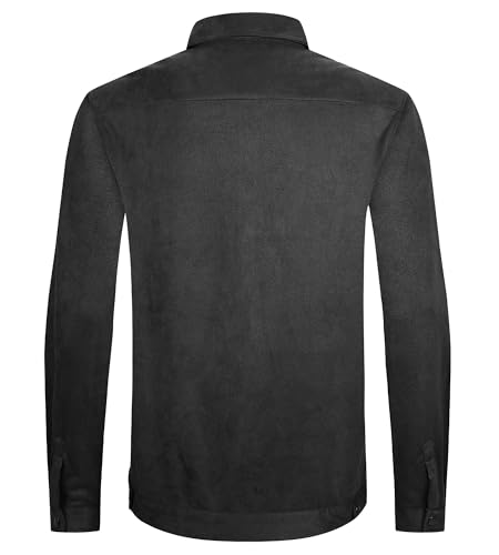 Alex Vando Mens Suede Shirt Jackets Long Sleeve Two Pockets Snap Casual Button Down Shirts