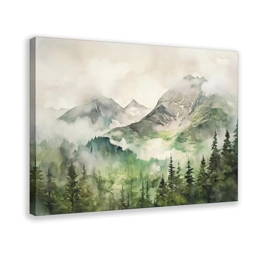 Peinture aquarelle paysage montagne verte 20x30 cm pour deco salon