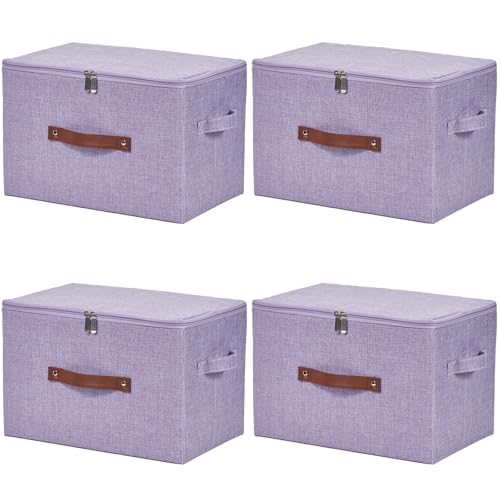 VinneGenzz 4PCS Storage Bins with Zipper Lids Decorative Lidded Basket Box