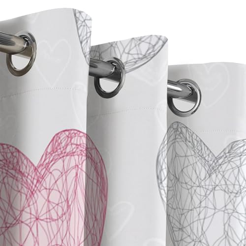 Rideau occultant St-Valentin rose à motif cœur 117x137cm pour salon lot de 2