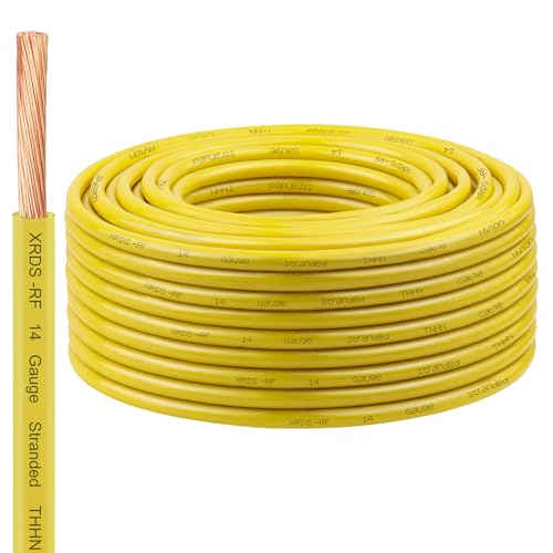 Image of XRDS -RF 14 AWG Stranded THHN Wire - Yellow, 100FT - Oxygen-Free Copper Electrical Wire with Nylon Jacket - Building Wire for Conduit, Industrial, Commercial, and Residential Use