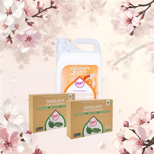 Dosilavit Lote Eco-Ahorro | 2 Cajas de Detergente Ecológico en Hojas (160 Lavados) + Suavizante Blanco 5L con Sedalina | Bio, Zero Waste y Planchado Fácil | Aroma Nuez y Romero