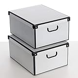 SET 2 Cajas organizadoras de almacenamiento ropa, cajas almacenaje decorativas en carton, 39x50x24cm, almacenaje armario baul almacenaje de bolsas para guardar ropa. Caja almacenaje con tapa, BLANCO 2