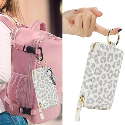 Image of Compatible with MagSafe Wallet,Magnetic Phone Wallet Card Holder for iPhone 17 /16 Pro Max /15 plus /14 Pro /13 /12 Series,PU Leather Zipper Pocket Adjustable Stand with Grip-White Leopard