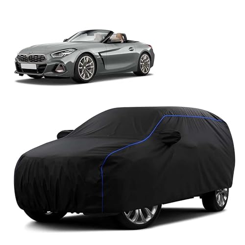 Image of Sulfar 100% Water Resistant Car Body Cover Compatible with Mirror for BMW Z4 M40i (Triple Stitched, Full Bottom Elastic, Black Tafetta with Blue Piping)