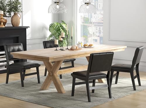 Image of KCC Modern PU Leather Dining Chairs Set of 2, Upholstered Kitchen Chairs with Solid Wood Legs and Comfortable Seat for Dining Room Lounge Bedroom(Black)