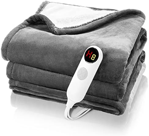 MSDUNOVR Heated Blanket Throw 50"X60", Soft Electric Blanket with 6 Heating Levels, ETL&FCC Certification, Over-Heat Protect, Machine Washable, for Home Office Use(Grey)