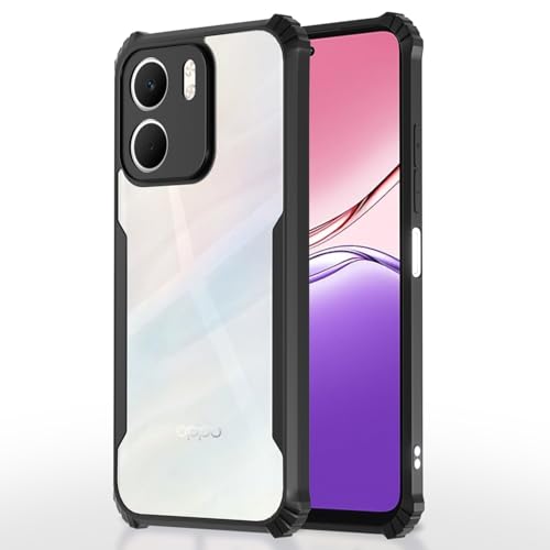 Image of Pikkme Back Cover for Oppo A5x | Ultra Hyrbid | Full Camera Protection | Raised Edge | Crystal Clear Transparent Bumper Case (Black)