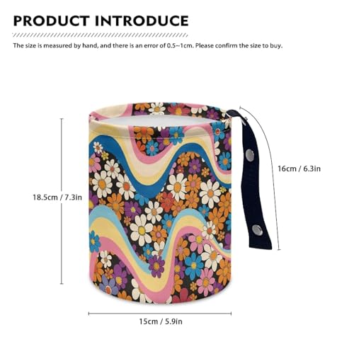 Image of Groovy Hippie Flower Print Car Trash Can Collapsible Portable Car Garbage Bin Multipurpose for Car Front Seat, Back Seat, Floor, Headrest Rubbish Bin Universal Fit for Car SUV Trucks