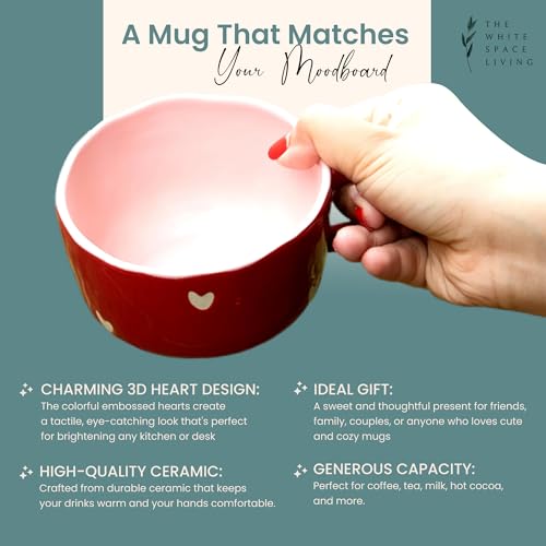 Image of 450ml Extra Large Heart Mug - Big Red Ceramic Mug for Coffee, Tea, Soup & Maggi | Wide Cappuccino Cup | Microwave & Dishwasher Safe | Gift for Friends & Loved Ones (1 Pc)