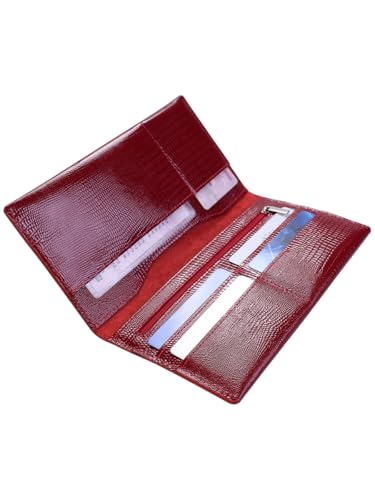 Genuine leather banknote wallet Travel red Lizard (leather, durable stitching, folds in half, holds 4 cards, coin pocket, flat banknote compartment)4