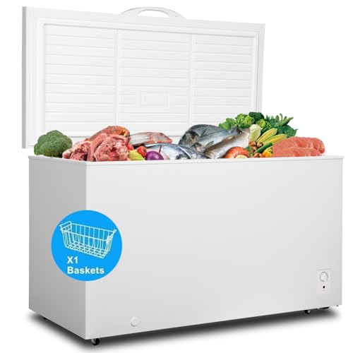 Deep Freezer 14 Cubic Feet, Chest Freezer, SMETA Freezer Chest Garage Ready, Freezing Machine for Home and Kitchen with Removable Basket Thermostat Control for Apartment, White
