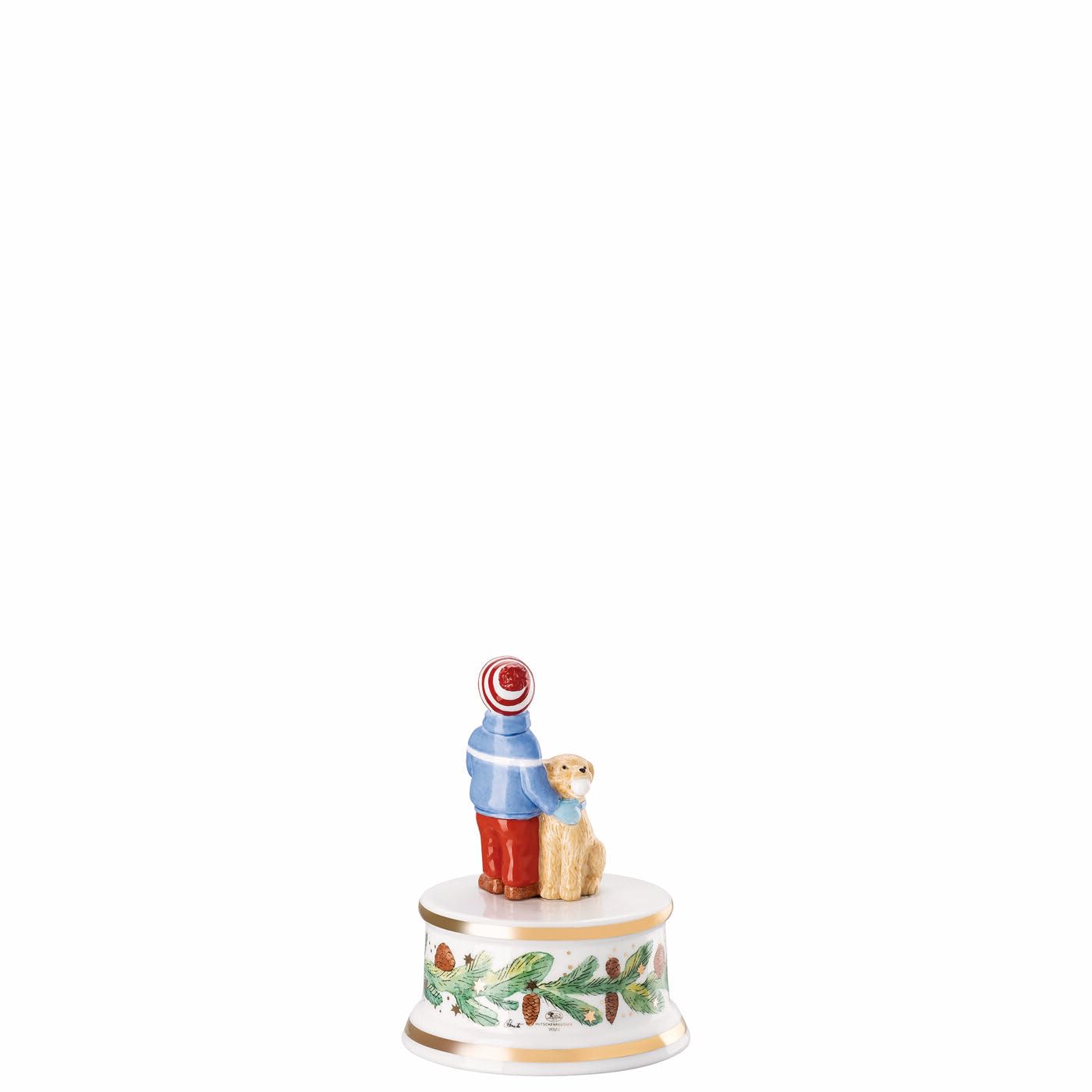 Hutschenreuther Collection de Noël 2025 « Jeux de Noël », Petite boîte à Musique, Hauteur : 12,5 cm, diamètre : 9 cm, mélodie : Votre Enfant Arrive