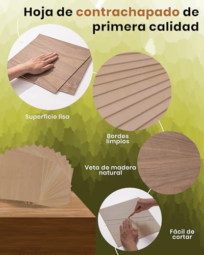 Madera contrachapada de nogal de 3mm contra deformaciones en corte láser ROWOOD 10PCS 4