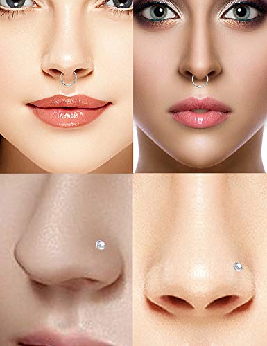 Scerring 20G Nose Rings Hoop Stainless Steel Bone L Shaped Screw Cz Heart Nose Studs Cartilage Tragus Earrings Piercing Ring Hoop Body Jewelry Set 48Pcs Mix Color 2# #TOP3