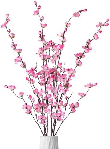 Ammyoo 4 stuks kunstmatige pruimenbloesem feestdecoraties nep kersenbloemen faux lange stengels wintersweets zijden bloemen arrangement voor bruiloft thuiskantoor slaapkamer decor (wit