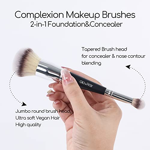 Makeup Brushes Dual-Ended Foundation Brush Concealer Brush Premium Luxe Hair Rounded Tapered Flawless Brush Perfect For Liquid, Cream, Powder,Blending, Buffing,Stippling Concealer Face Brush #TOP2
