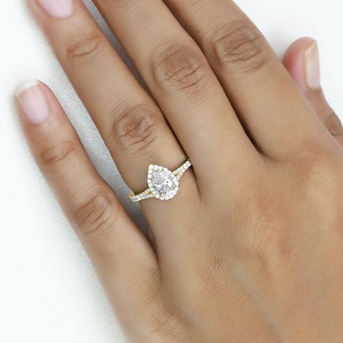 1.75 CTTW Pear & Round Cut Lab Created Moissanite Pear Shaped Halo Wedding Engagement Ring for Women in 14k Gold Plated Sterling Silver Promise Ring for Her, VVS1 Clarity3