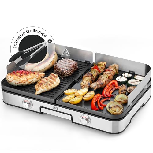 LEBENLANG Elektrogrill Tischgrill elektrisch - Inkl. Grillzange & Spritzschutz I 2400W Für Drinnen...