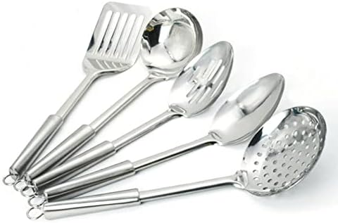 Aoleytech Set di 5 utensili da cucina in acciaio inox, set di utensili da cucina, in acciaio inox, colore: argento
