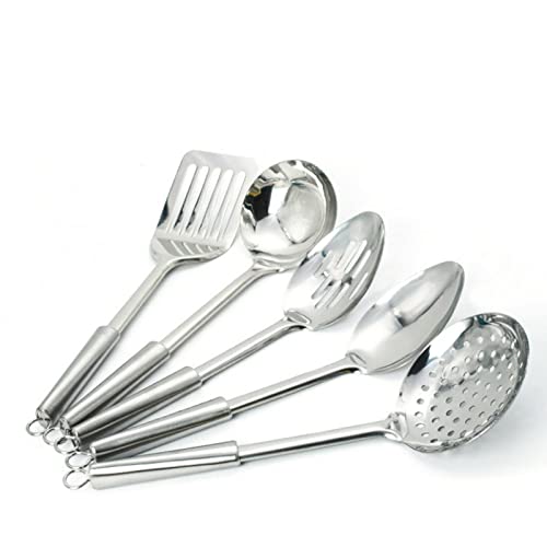 Aoleytech Edelstahl Kochbesteck Kochset, 5 teiliges Kochlöffel Küchenhelfer Set Edelstahl Küchenutensilien Pfannenwender Set Silber Cover