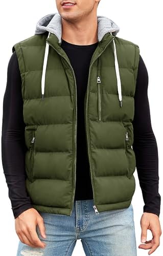 Vancavoo Weste Herren Winter Steppweste mit Kapuze Leicht Winterweste | Ärmellose Jacke mit Frontzip zwei Seitentaschen mit Reißverschluss und einer Innentasche für Outdoor