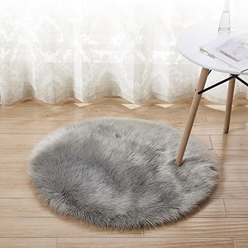 Tapis rond en peau de mouton douce gris 55 cm pour le sol - 3