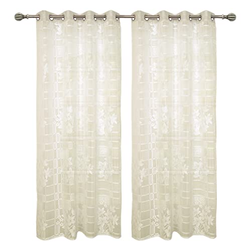 Image of Kuber Industries Flower Print 7 Feet Cotton Door Curtain for Living Room, Bed Room, Kids Room with 8 Eyelets Pack of 2 (Cream)-50KM01054