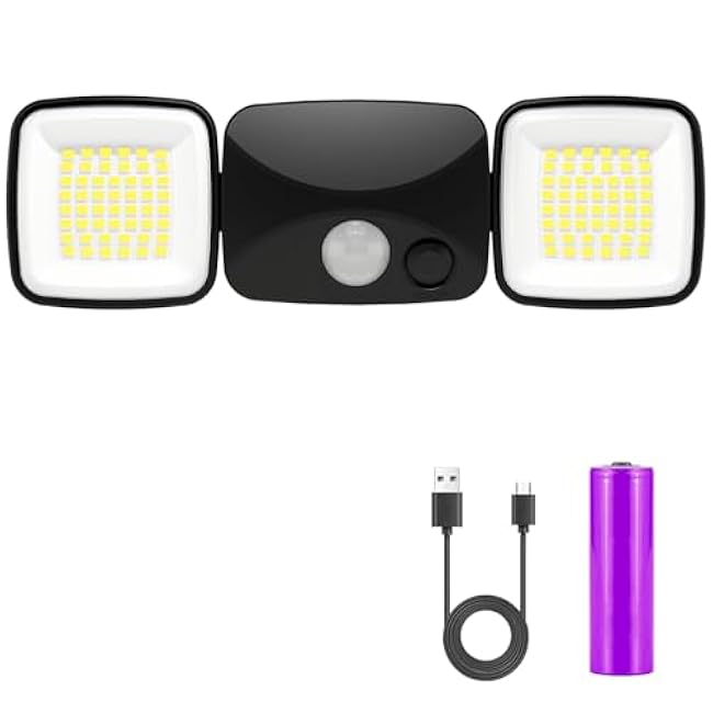 Rechargeable Battery Operated Lights 3-5 Months Endurance Motion Sensor Light Outdoor High Brightness, USB Charging Flood Light for Garage Entryways Yard Indoor Black 1Pack (Small Size)