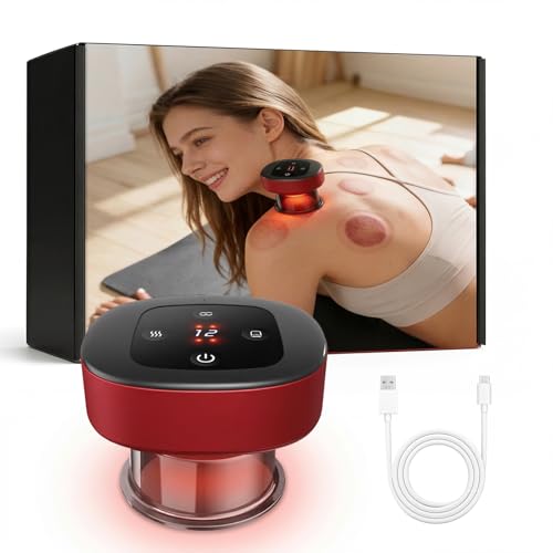 Aokitec 7-in-1 Smart Electric Cupping Machine for Women Heated Back Massager with Red Light & Gua Sha Wireless Vacuum Body Massager for Neck Shoulder & Deep Muscle Relaxation