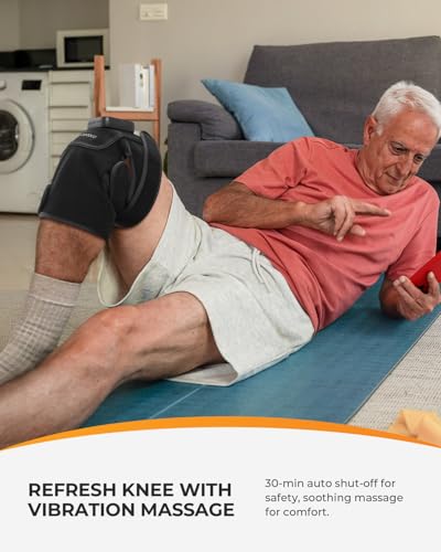 Image of CooCoCo Knee Massager with Heat and Red Light Therapy, Cordless Knee Heating Pad, Heated Knee Brace for Pain Relief, Vibration Modes, 70pcs Bead, 660nm & 850nm
