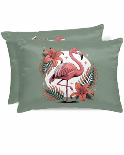 Qiaullityot Pink Flamingos King Size Pillow Cases Set of 2,