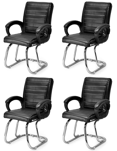 Image of Special Director Principal Manager Office Visitor with arm Rest with Double Pipe Frame and Cushioned seat Back (4, Black, Double Pipe Frame)