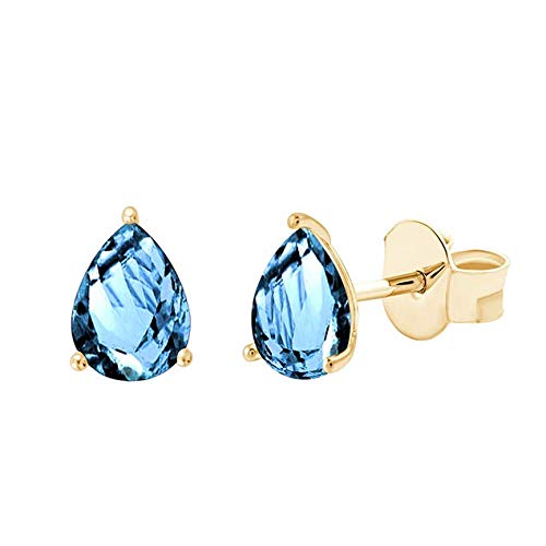 Boucles d'oreilles puces en poire topaze bleue or jaune bijoux fins pour femme tendance