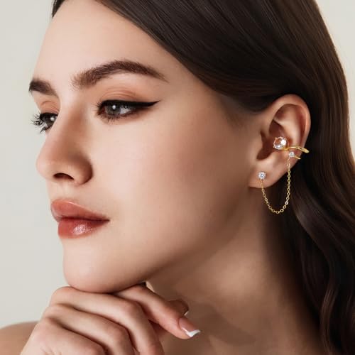 Cicy Bell Ear Cuff Earrings for Women Cubic Zirconia Stud Chain Earrings by Cicy Bell - Image 5