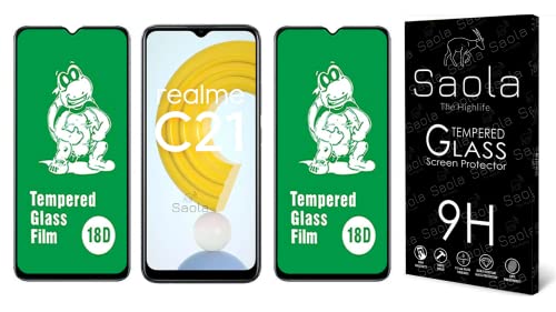 Image of Saola 18D Tempered Glass With Inbuilt AirBag Borders For Realme C21 (Pack Of 2) with Free Installation Kit. Full screen Coverage - 6.5 inch