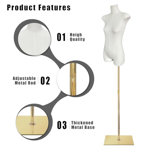 DamyTroso Female Mannequin Dress Form, Women Mannequin Torso for Sewing with Adjustable Metal Stand, Retail Mannequin Body, Clothing Dress Jewelry Display Manikin Body