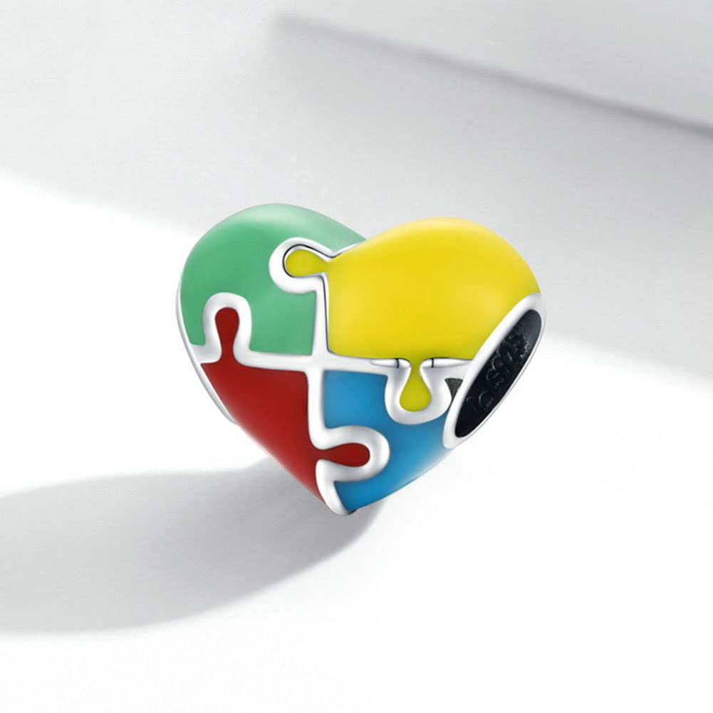 Abalorio de plata de ley 925 con diseño de rompecabezas para autismo, cubo mágico, regalo de cumpleaños, para pulsera Pandora, Plata de ley