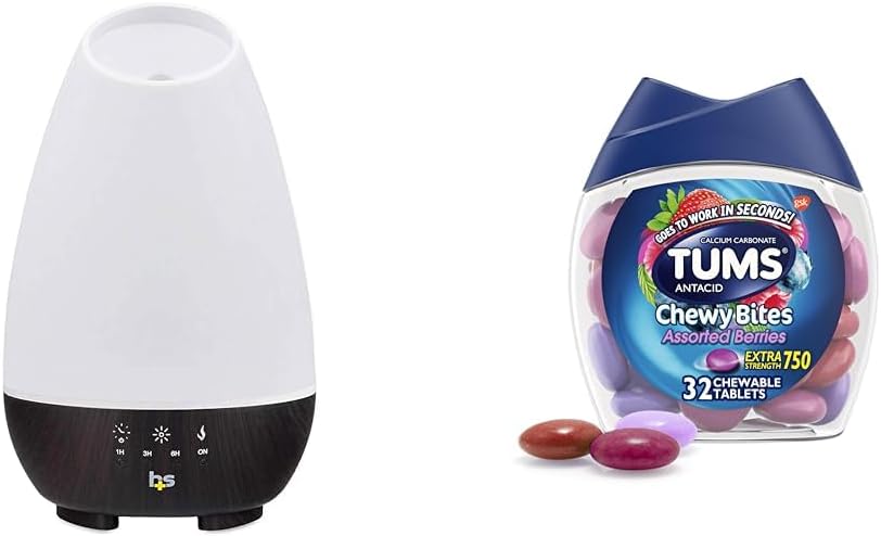 HealthSmart 500ML Essential Oil Diffuser and TUMS 32 Count Chewy Antacid Tablets Bundle