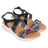 HECHO EN ESPAÑA Sandalias de Mujer para Verano, Plantilla de Gel Acolchada, Suela Antideslizante (383 NEGRO, Sistema tallas calzado EU, Adulto, Números, mediano, 36)