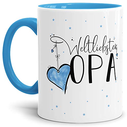 Tasse mit Spruch für den Weltbesten Opa - Kaffeetasse/Familie/Geschenk-Idee/Mug/Cup/Innen & Henkel Hellblau