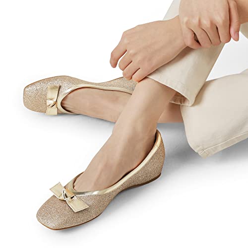 Dream Pairs Women's Ballet Low Wedge Dressy Flats, Comfortable Square Toe Rhinestone Wedding Shoes, Sdfa2309W, Gold-Glitter, Size 8 #TOP5