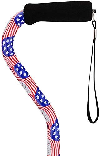 Nova Joy Designer Offset Walking Cane for Seniors - Unisex Adjustable Lightweight Aid with Foam Handle, Wrist Strap and Anti-Rattle Lock - Essential Mobility Support - Stars and Stripes