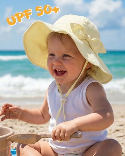 HONGTEYA Baby Sun Hat Cotton Stripe Bow Wide Brim Toddler Beach Bucket Hat - image 2