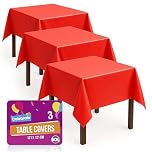 SOL 3pk Red Table Cloths Disposable 121x121cm Durable Plastic Cover For Christmas Chinese New Year Birthday Parties, Romantic Valentines, Weddings, Easter, Festive Sporting Events, Indoor or Outdoor