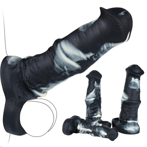 Jomyu Penishülle Realistischer Pferde Dildo Penismanschetten Verzögerung Ejakulation mit Hodenring und Venenstruktur Penisvergrößerung Zeitverlängerung Sex Toys Sexspielzeug für Männer Paara (L)