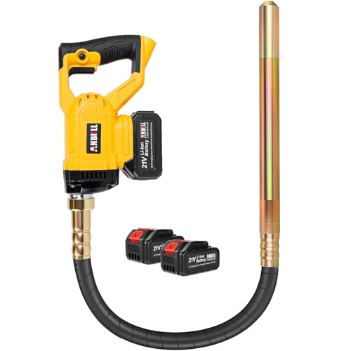 Anbull Vibreur Beton à Batterie 1 m, 21V Aiguille Vibrante Pour Beton 2 * 3000 mAh Batterie, Fréquence 200 Hz, Amplitude 0,9 mm, Vibreuse Beton, Concrete Vibrator