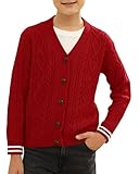 Boys' Cardigan V-Neck Knit Sweater Cute Fall Button Up School Uniform 5-14 Years for Girls Red