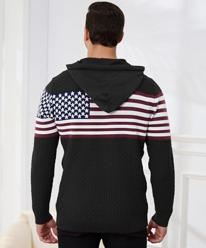 Zaitun Mens Hooded Sweatshirt Long Sleeve American Flag Knitted Hoodie Pullover Sweater3
