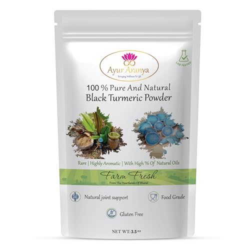 Ayur Aranya 100% Pure and Natural Black Turmeric Powder 3.5 Oz Curcuma Caesia Farm Fresh Root Powder Highly Aromatic with Natural Oils Support Joints Immunity Booster | Gluten Free Lab Tested
